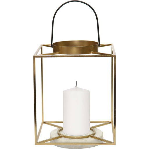 Dotti White Marble with Gold and Black Lantern Finish Candle Holder - Oclion.com