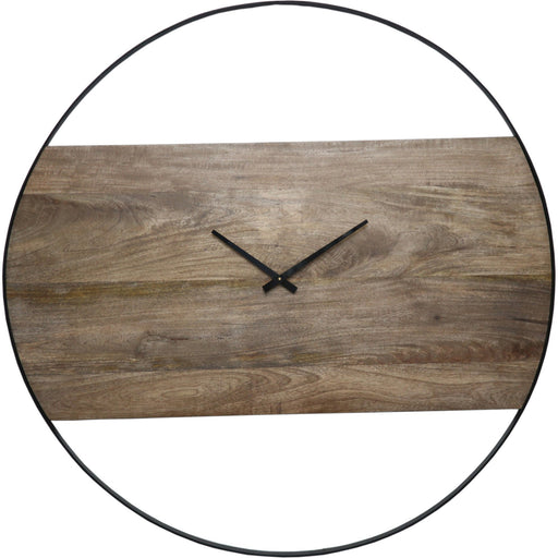 Amika Natural Wood and Black Large Wall Clock - Oclion.com