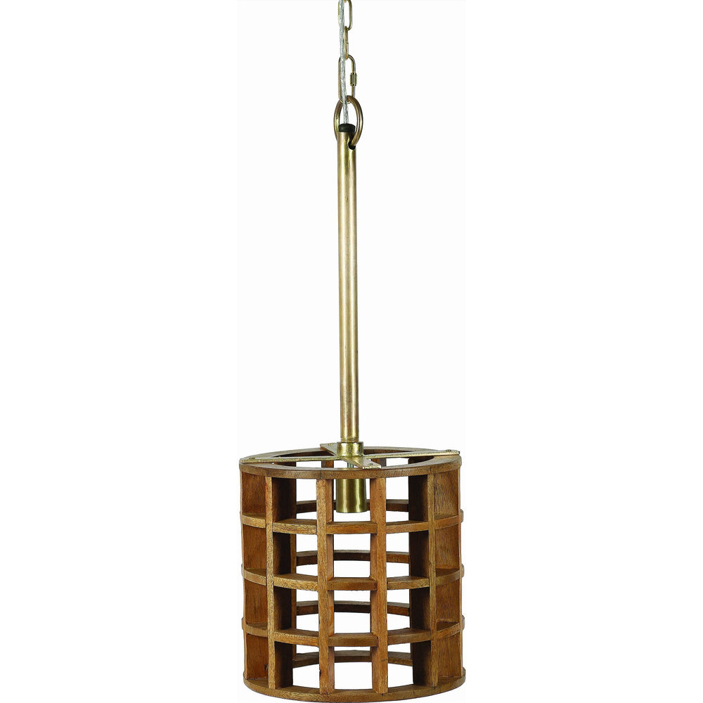 Lalesso Antique Brass and Natural Wood Pendant Light - Oclion.com