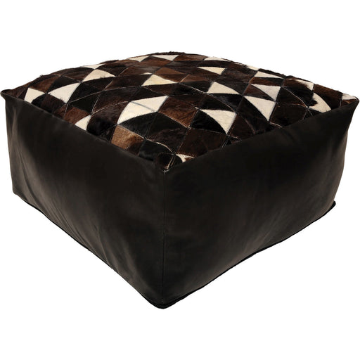 Orleans Black Suede Leather and White Triangles Pouf - Oclion.com