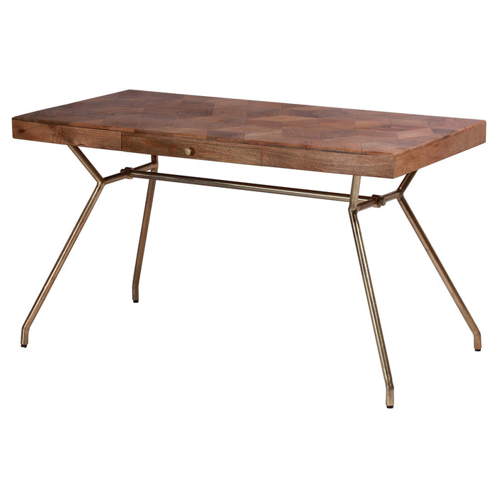 Adams Natural Wood Brass Plated Large Accent Table - Oclion.com