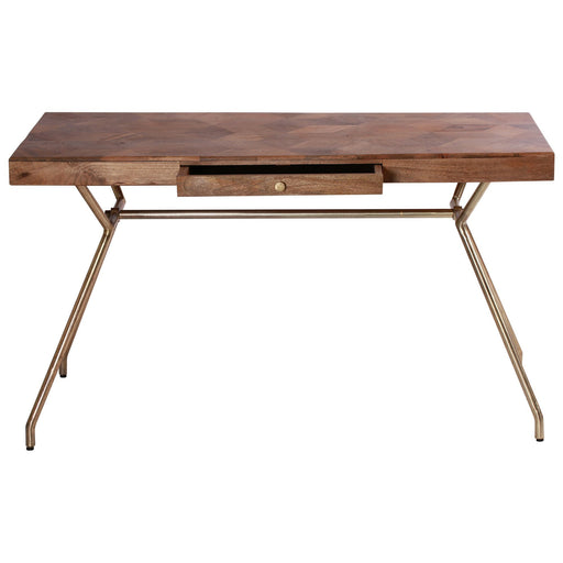 Adams Natural Wood Brass Plated Large Accent Table - Oclion.com