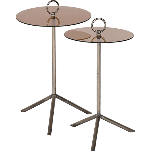 Daines 2-Piece Set of Grey Plated Glass Accent Tables - Oclion.com