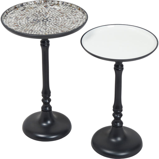 Sherry 2-Piece Set of Accent Tables with Mosaic and Enamel Surface on Black Frame - Oclion.com