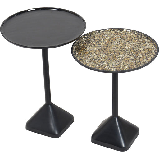 Rawdon 2-Piece Set of Accent Tables with Enamel and Mosaic Surface on Black Frame - Oclion.com