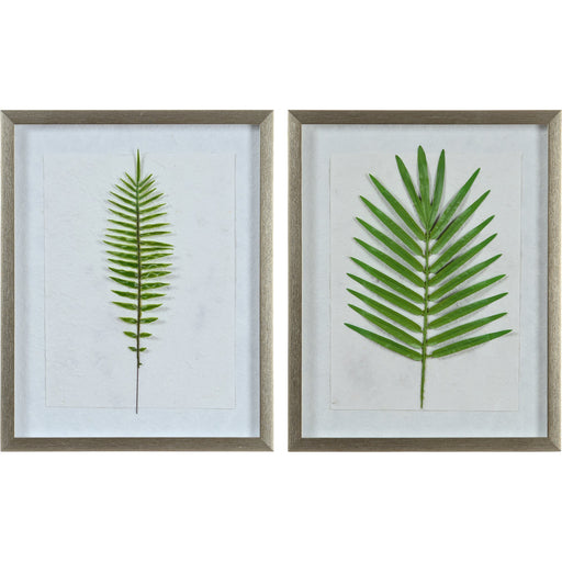 Bayard 2-Piece Set of Paper & Glass Finish with Champagne Plastic Dry Leaf Framed Wall Art - Oclion.com