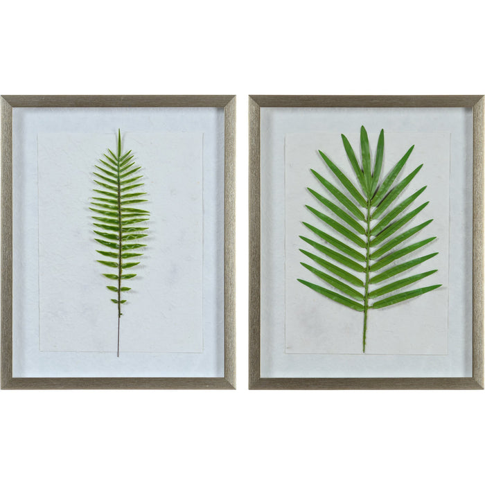 Bayard 2-Piece Set of Paper & Glass Finish with Champagne Plastic Dry Leaf Framed Wall Art - Oclion.com