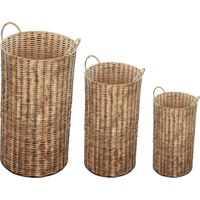 Haya 3-Piece Set of Natural Rattan Brown Outdoor Vase - Oclion.com