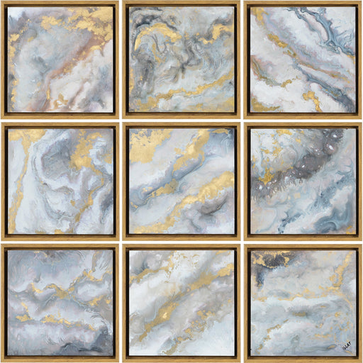 Marcil 9-Piece Set of Wooden Hand Painted Textured Yellow Wood Grain Framed Wall Decor - Oclion.com