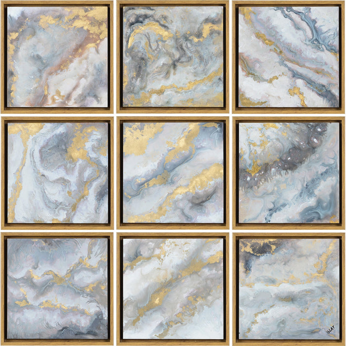 Marcil 9-Piece Set of Wooden Hand Painted Textured Yellow Wood Grain Framed Wall Decor - Oclion.com