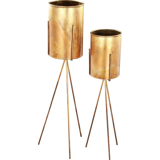 Talon 2-Piece Set of Antique Brass Outdoor Vase - Oclion.com