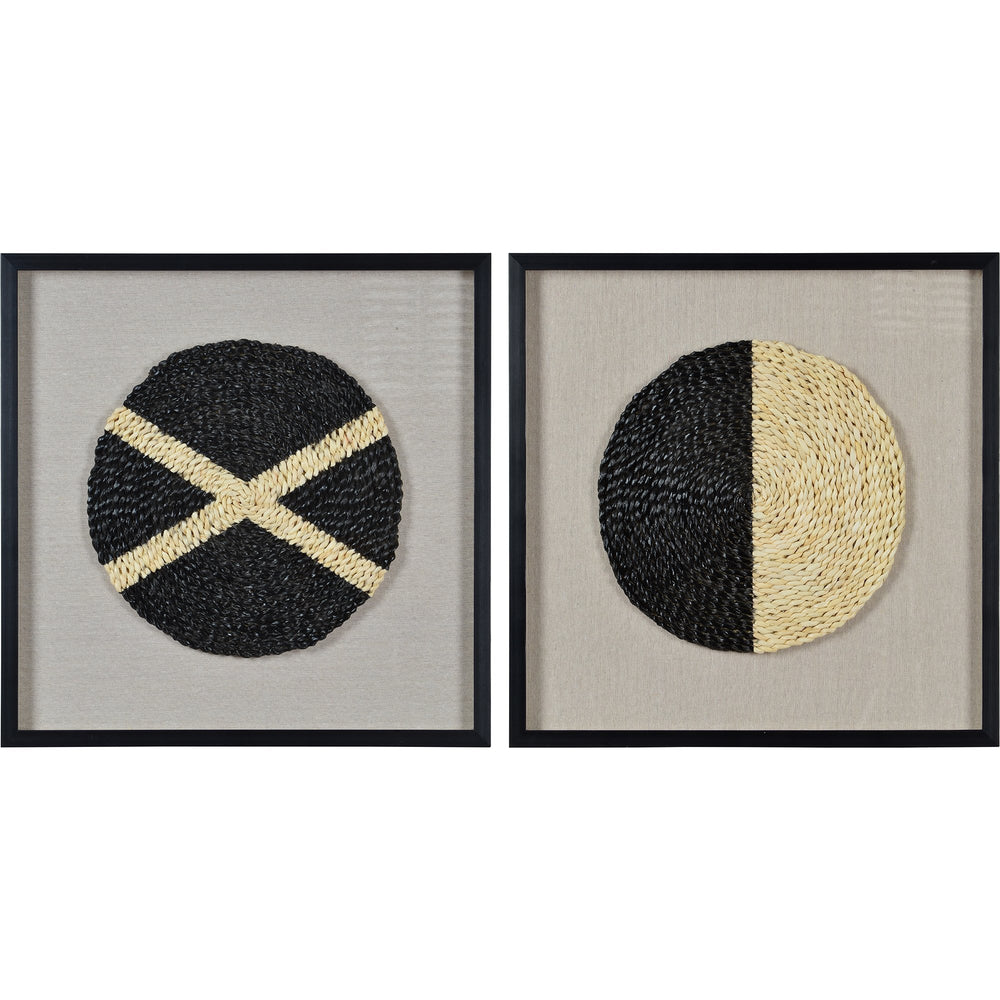 Genero 2-Piece Set of Straw-Weaved Glass Finish with Black Framed Ratten Wall Art - Oclion.com