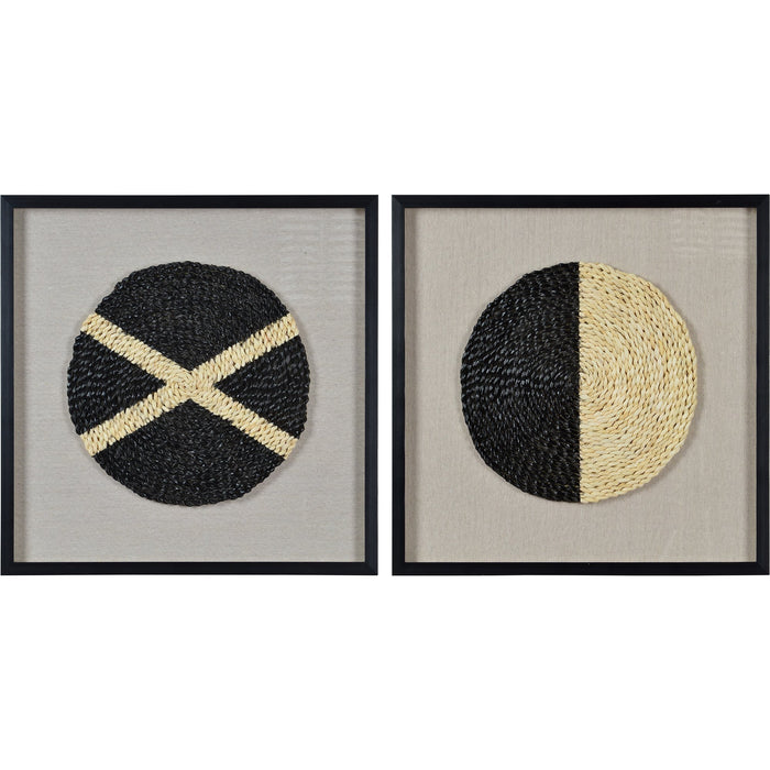 Genero 2-Piece Set of Straw-Weaved Glass Finish with Black Framed Ratten Wall Art - Oclion.com