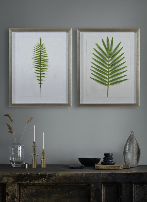 Bayard 2-Piece Set of Paper & Glass Finish with Champagne Plastic Dry Leaf Framed Wall Art - Oclion.com