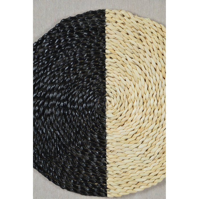 Genero 2-Piece Set of Straw-Weaved Glass Finish with Black Framed Ratten Wall Art - Oclion.com