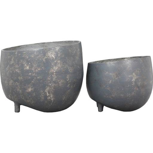 Declan 2-Piece Set of Distressed Cement Outdoor Vase - Oclion.com