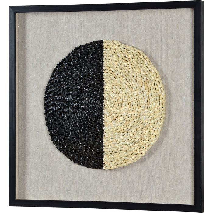 Genero 2-Piece Set of Straw-Weaved Glass Finish with Black Framed Ratten Wall Art - Oclion.com