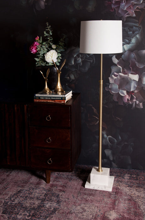Sueman Polished Brass and White Marble Floor Lamp - Oclion.com