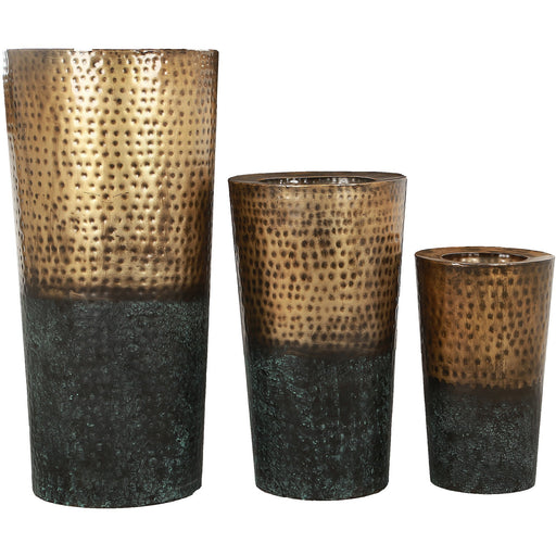 Freya 3-Piece Set of Rustic Gold/Patina Outdoor Vase - Oclion.com